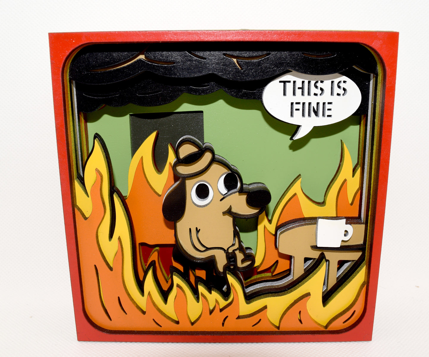 3-D Layered This Is Fine Meme Wooden Art