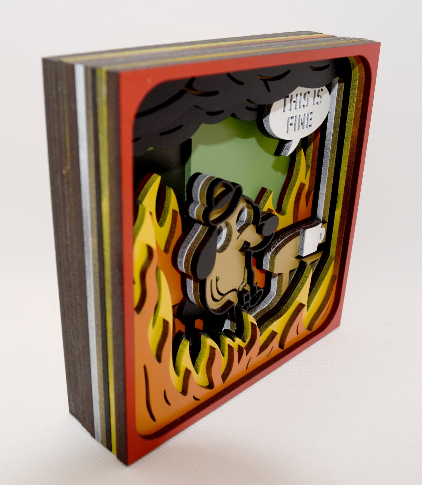 3-D Layered This Is Fine Meme Wooden Art