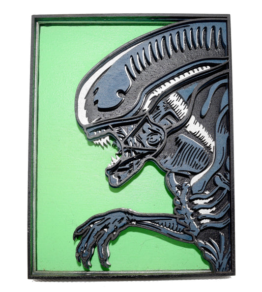 3-D Layered Xenomorph Aliens Wooden Art