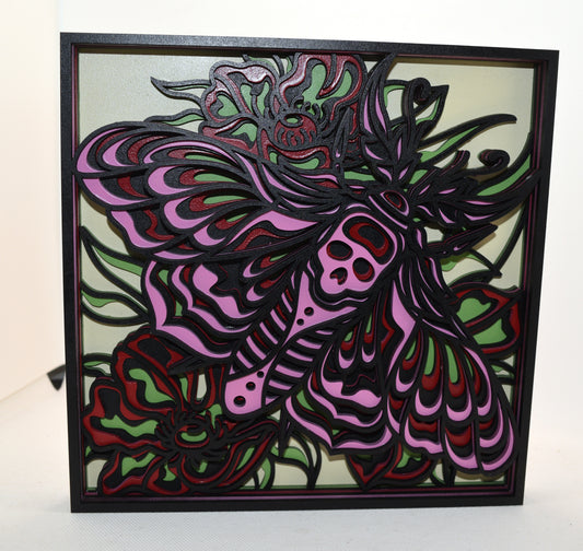 3-D Pink and Maroon Death's Head Moth Layered Art