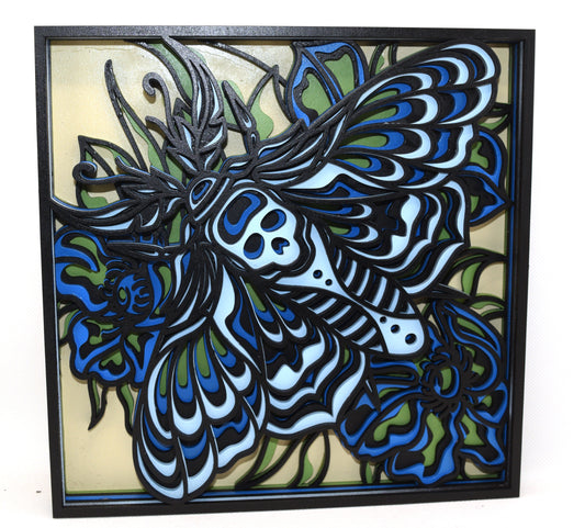 3-D Blue Death's Head Moth Layered Art