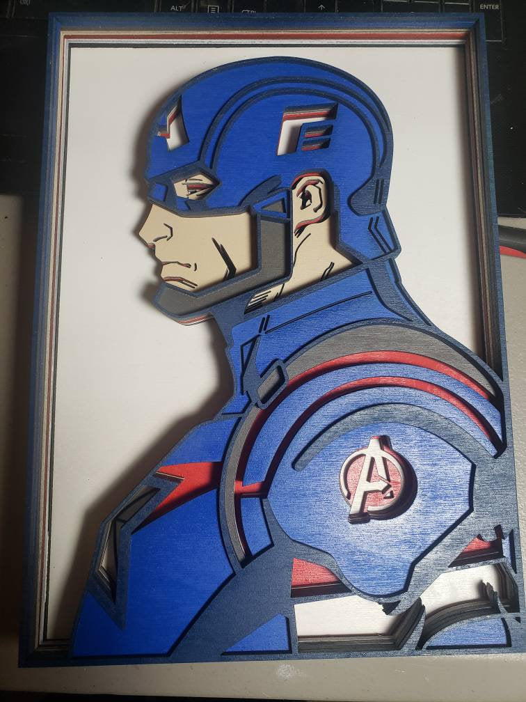 3-D Layered Captain America Wooden Art