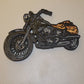 lazer cut out wall sclulpture of a motorcycle with saddle bags