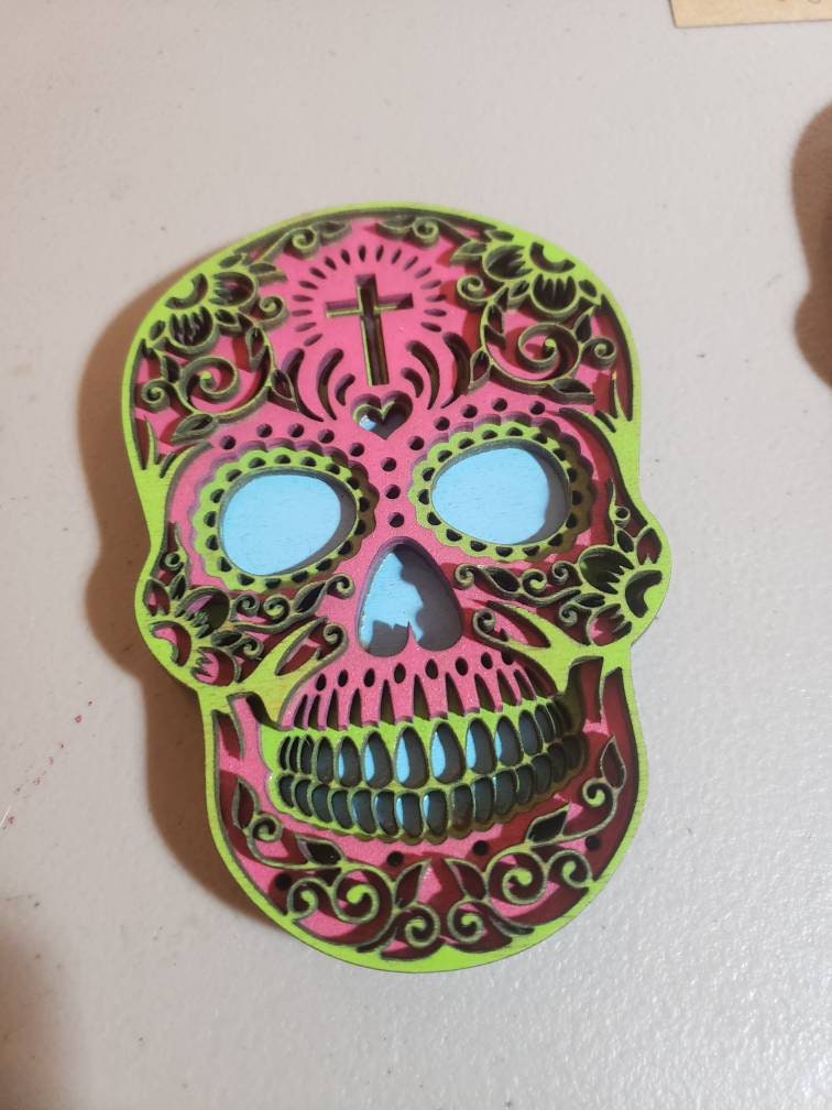 Sugar skulls cross small decor